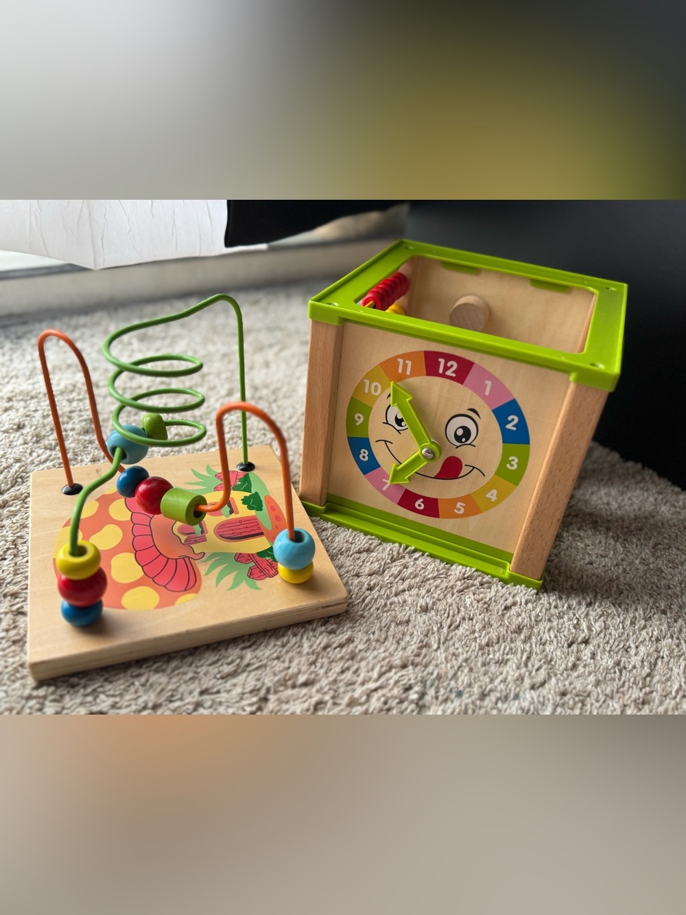 Wooden Activity Cube Montessori Learning Toy Bead Maze Shape Sorter Clock Abacus
